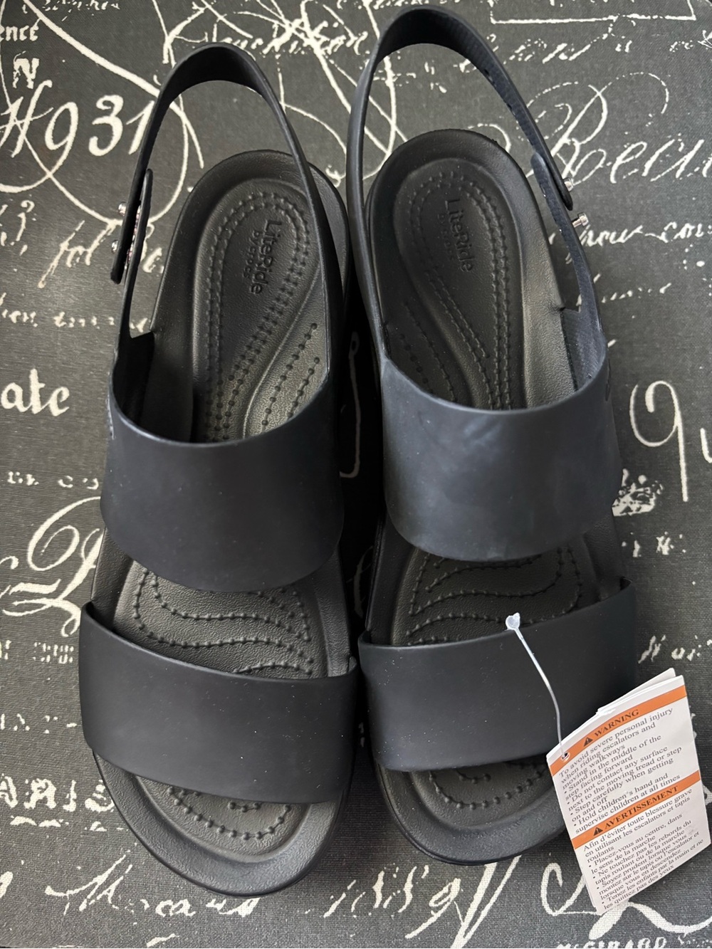 CROCS Women's Black Platform Double-Strap Sandal - Picture 2 of 7